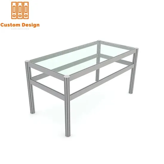 Mostrador modular de aluminio de alta resistencia, totalmente ensamblado y personalizado para stands de exposiciones y ferias comerciales.